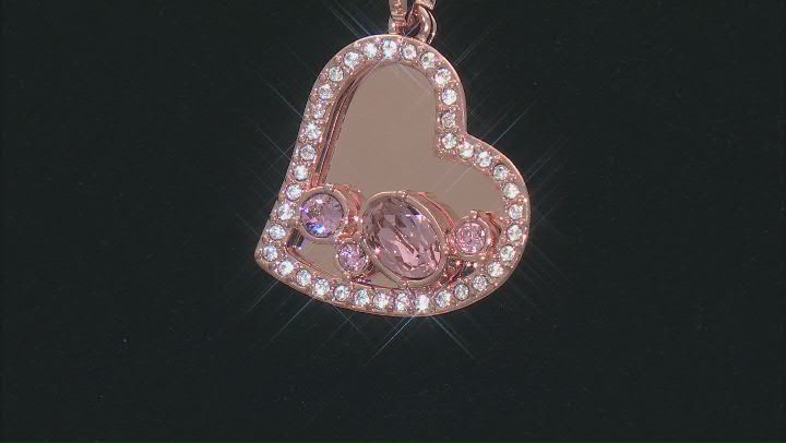 Pink And White Crystal And White Cubic Zirconia 14k Rose Gold Over Bronze Heart Pendant 0.54ctw Video Thumbnail