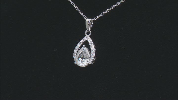 White Lab Created Sapphire Rhodium Over Sterling Silver Earrings & Pendant With Chain Set 2.42ctw Video Thumbnail