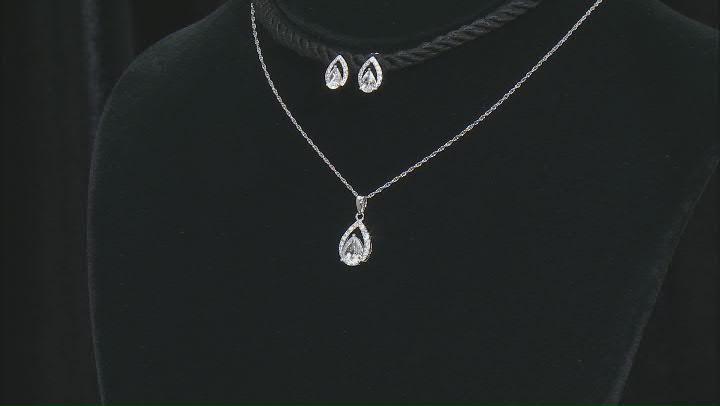White Lab Created Sapphire Rhodium Over Sterling Silver Earrings & Pendant With Chain Set 2.42ctw Video Thumbnail