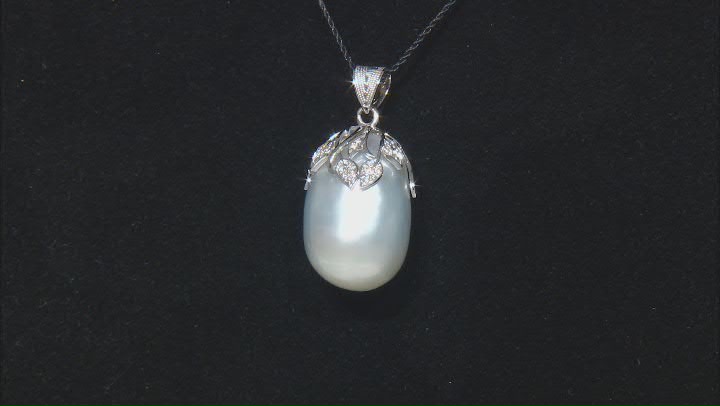 Australian White South Sea Cultured Pearl With Diamonds 14k White Gold Pendant Video Thumbnail