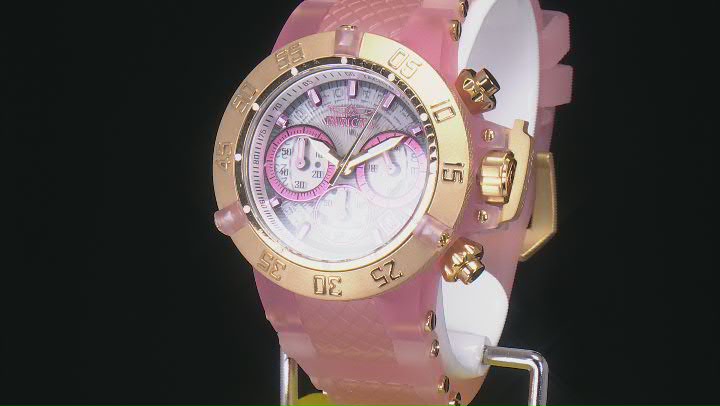 Invicta Subaqua 42mm Yellow Bezel Pink Silicone Strap Quartz Watch Video Thumbnail