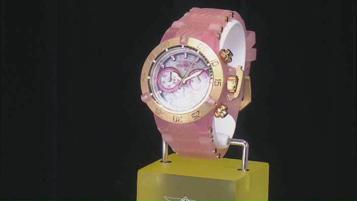 Invicta Subaqua 42mm Yellow Bezel Pink Silicone Strap Quartz Watch Video Thumbnail