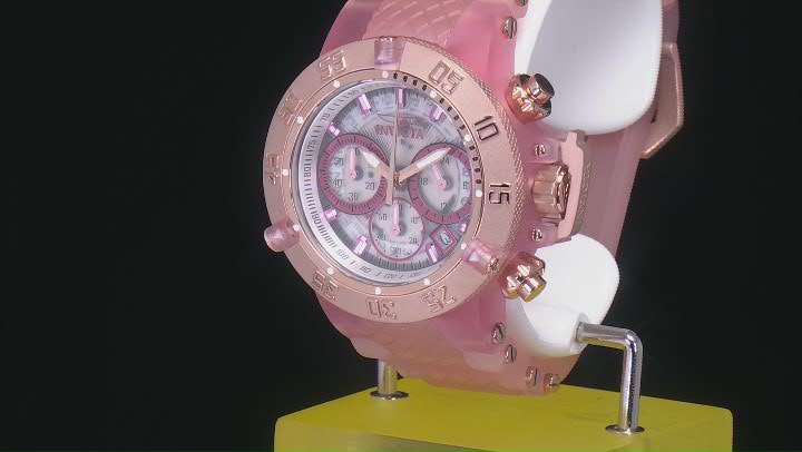 Invicta Subaqua 42mm Rose Bezel Pink Silicone Strap Quartz Watch Video Thumbnail