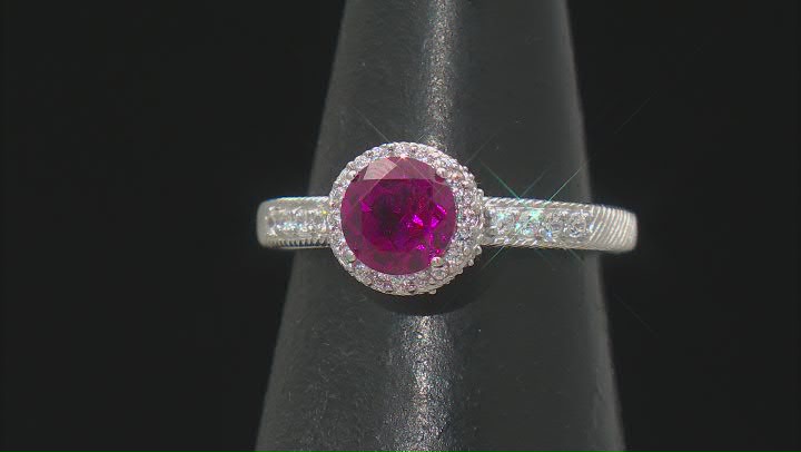 Judith Ripka 1.60ct Lab Red Ruby With 1.65ctw Bella Luce® Rhodium Over Sterling Silver Halo Ring Video Thumbnail
