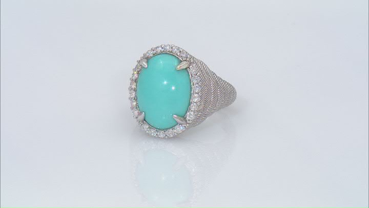 Judith Ripka Turquoise and 0.85ctw Bella Luce® Diamond Simulant Rhodium Over Sterling Silver Ring Video Thumbnail