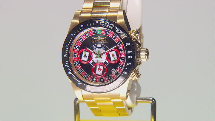 Invicta Speedway Casino Royale 39.5mm Black Dial Gold Tone Stainless Steel Quartz Watch Video Thumbnail