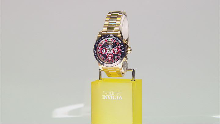 Invicta Speedway Casino Royale 39.5mm Black Dial Gold Tone Stainless Steel Quartz Watch Video Thumbnail