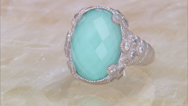 Judith Ripka Turquoise Simulant And Cubic Zirconia Rhodium Over Sterling Silver Ring 1.21ctw Video Thumbnail