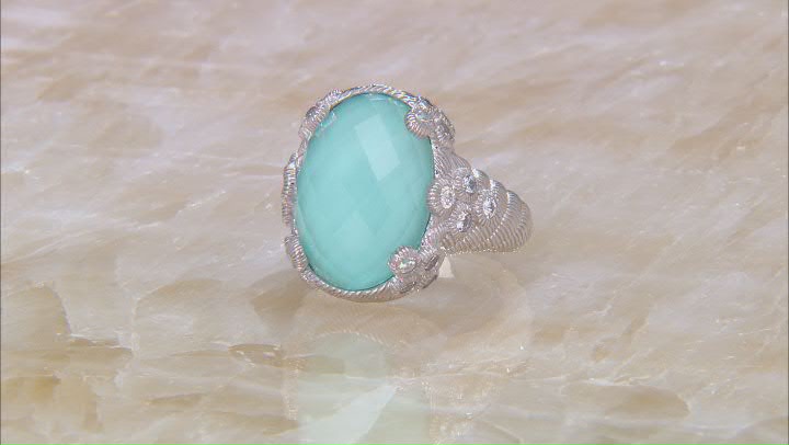 Judith Ripka Turquoise Simulant And Cubic Zirconia Rhodium Over Sterling Silver Ring 1.21ctw Video Thumbnail