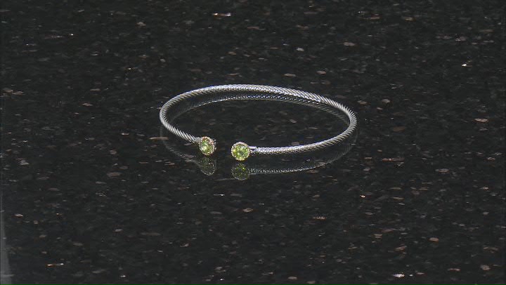 Green Peridot Rhodium Over Sterling Silver with 10k Yellow Gold Two-tone Cuff Bracelet 1.02ctw Video Thumbnail