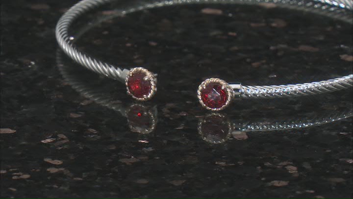 Red Garnet Rhodium Over Sterling Silver with 10k Yellow Gold Two-tone Cuff Bracelet 1.08ctw Video Thumbnail