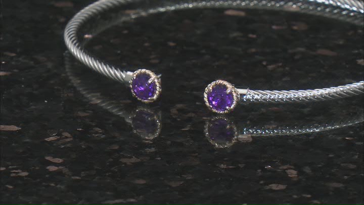 Purple Amethyst Rhodium Over Sterling Silver with 10k Yellow Gold Two-tone Cuff Bracelet 0.86ctw Video Thumbnail