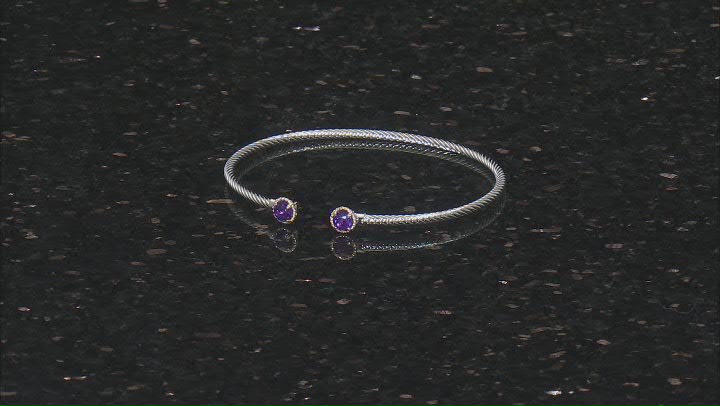 Purple Amethyst Rhodium Over Sterling Silver with 10k Yellow Gold Two-tone Cuff Bracelet 0.86ctw Video Thumbnail