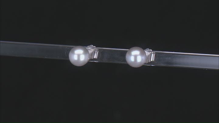 Platinum Cultured Freshwater Pearl Rhodium Over Sterling Silver Earrings Video Thumbnail