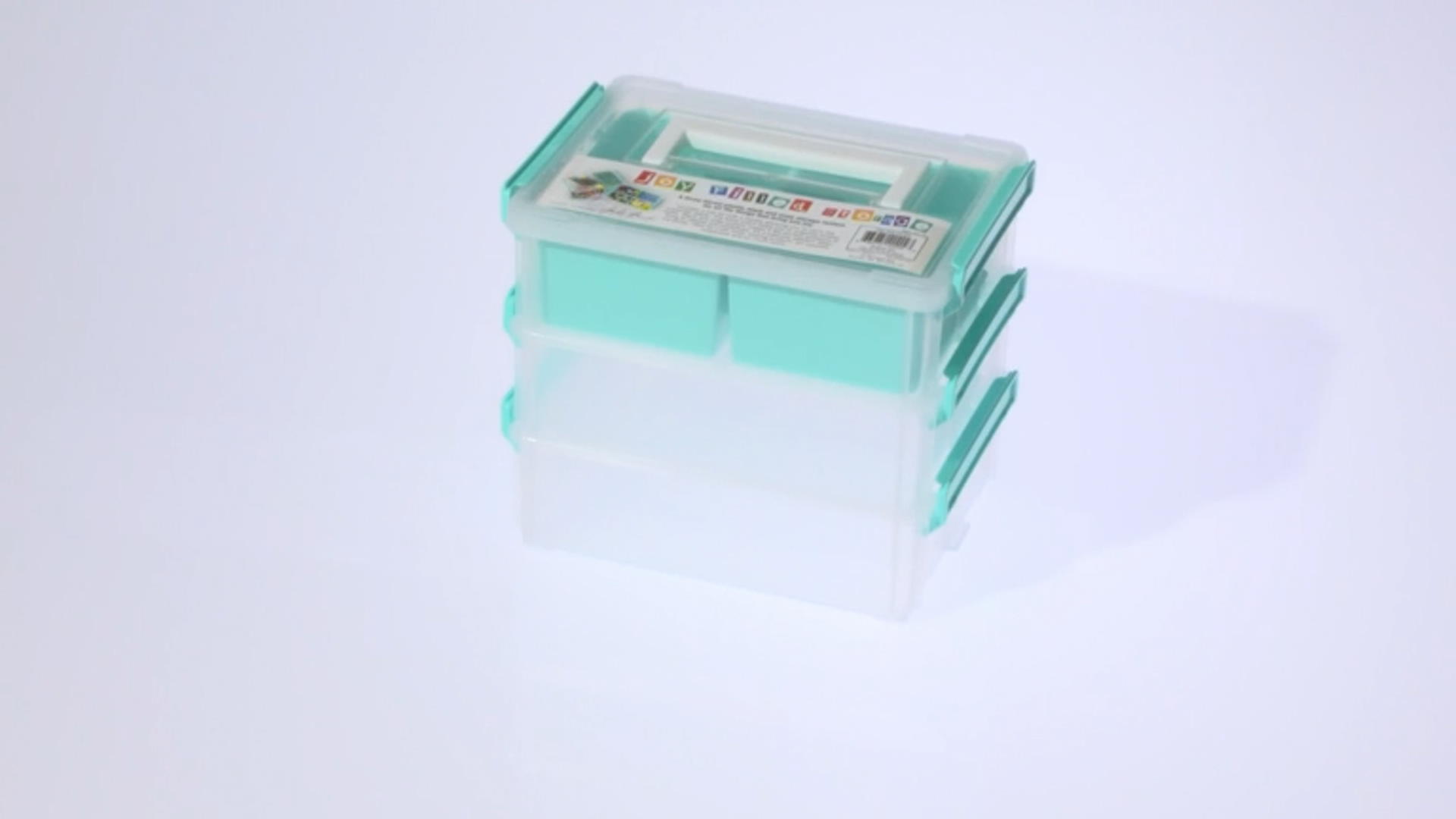 Joy Filled Storage 3 Stackable Clear Plastic Storage Containers with Turquoise Handles (8x6x2.5in) Video Thumbnail