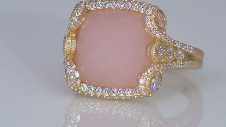 Judith Ripka 10.5ct Pink Chalcedony And 2.36ctw Bella Luce 14K Gold Clad Ring Video Thumbnail