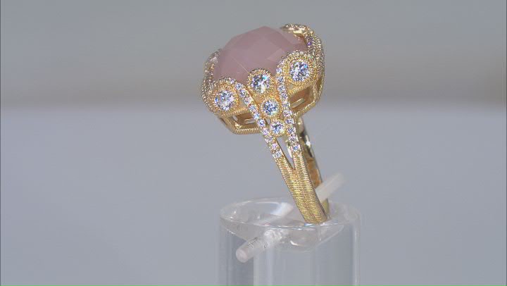 Judith Ripka 10.5ct Pink Chalcedony And 2.36ctw Bella Luce 14K Gold Clad Ring Video Thumbnail