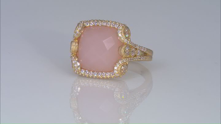 Judith Ripka 10.5ct Pink Chalcedony And 2.36ctw Bella Luce 14K Gold Clad Ring Video Thumbnail