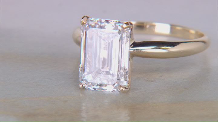 14k Yellow Gold 4.00ct Emerald Cut White IGI Certified Lab-Grown Diamond Solitaire Ring F/VS1 Video Thumbnail