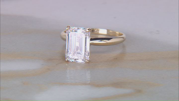 14k Yellow Gold 4.00ct Emerald Cut White IGI Certified Lab-Grown Diamond Solitaire Ring F/VS1 Video Thumbnail