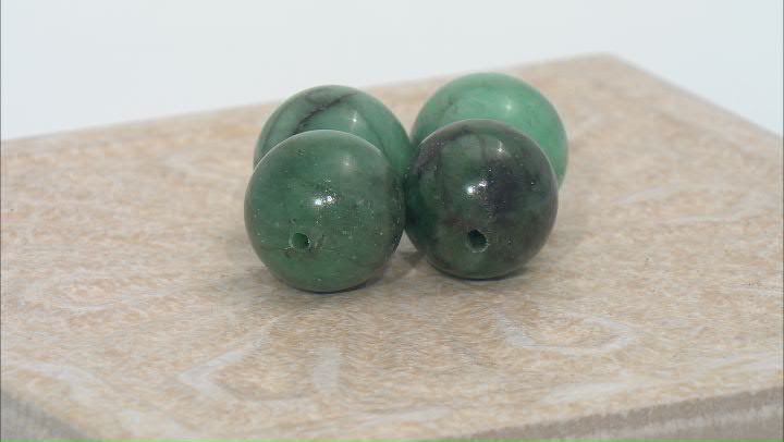 Bahia Brazilian Emerald in Matrix Focal Bead appx 14mm Sphere Set of 4 Video Thumbnail