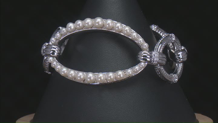 Judith Ripka Cultured Freshwater Pearl With 1.9ctw Bella Luce® Rhodium Over Sterling Silver Bracelet Video Thumbnail