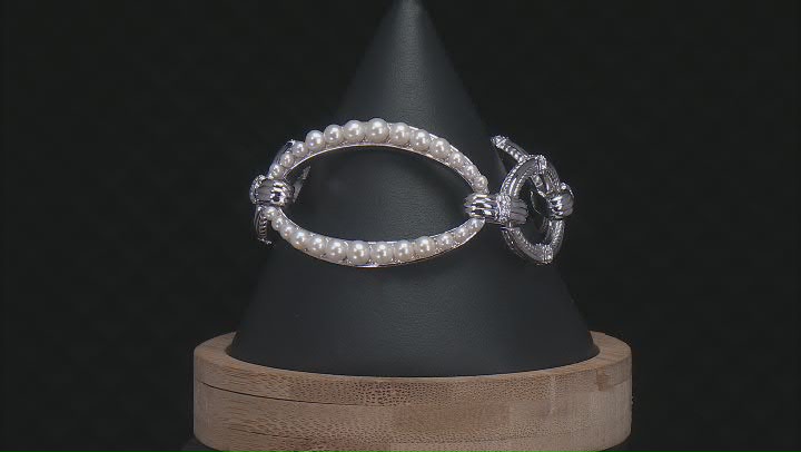 Judith Ripka Cultured Freshwater Pearl With 1.9ctw Bella Luce® Rhodium Over Sterling Silver Bracelet Video Thumbnail