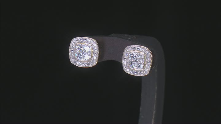 White Lab-Grown Diamond 14k Yellow Gold Over Sterling Silver Cluster Stud Earrings 1.00ctw Video Thumbnail