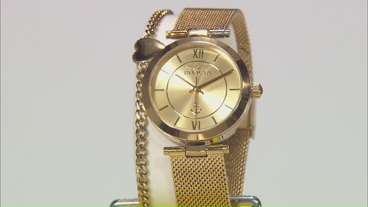 Invicta OCEAN VOYAGE 32mm Gold Tone Stainless Steel Quartz Watch And Bracelet Set Video Thumbnail