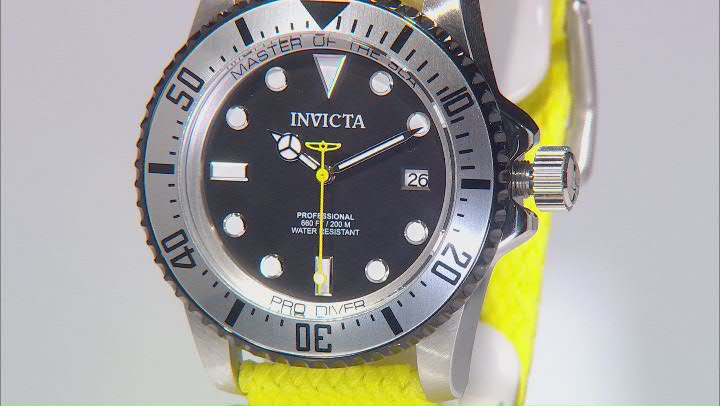 Invicta Pro Diver 44mm Black Dial Yellow Polyester Automatic Watch Video Thumbnail