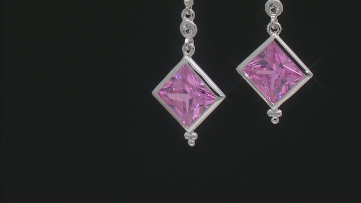 Judith Ripka 4ctw Square Pink Bella Luce Diamond Simulant Rhodium Over Silver Earrings w/White Topaz Video Thumbnail