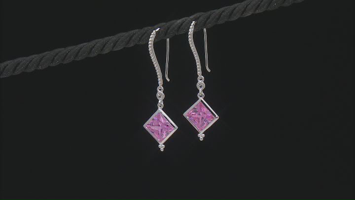 Judith Ripka 4ctw Square Pink Bella Luce Diamond Simulant Rhodium Over Silver Earrings w/White Topaz Video Thumbnail