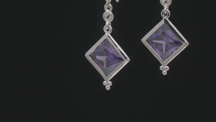 Judith Ripka 4ctw Square Bella Luce Amethyst Simulant Rhodium Over Silver Earrings w/White Topaz Video Thumbnail