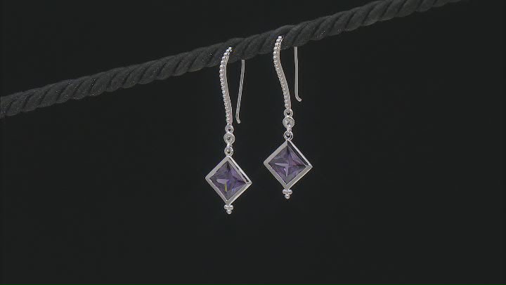 Judith Ripka 4ctw Square Bella Luce Amethyst Simulant Rhodium Over Silver Earrings w/White Topaz Video Thumbnail