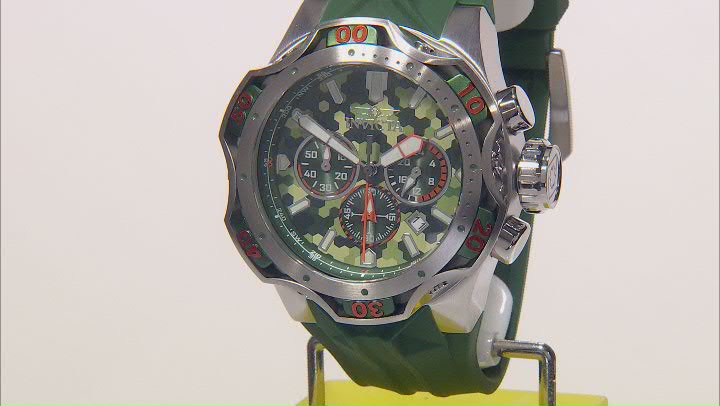 Invicta Venom Combat 52.5mm Green Dial Yellow Accents Stainless Steel Bracelet Quartz Watch Video Thumbnail