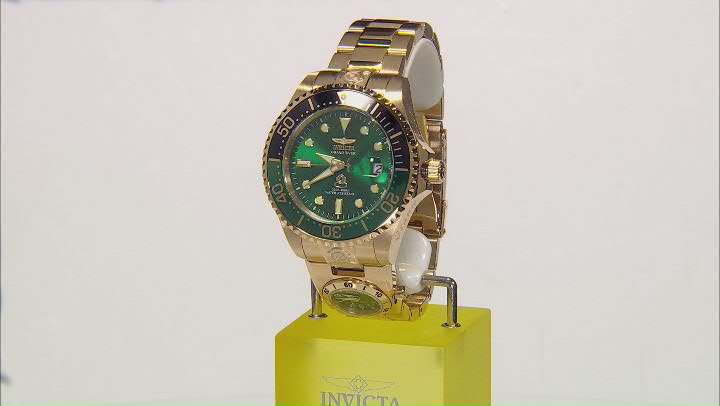 Invicta Grand Diver 47mm Automatic Yellow Stainless Steel Watch, Green and Black Bezel Video Thumbnail