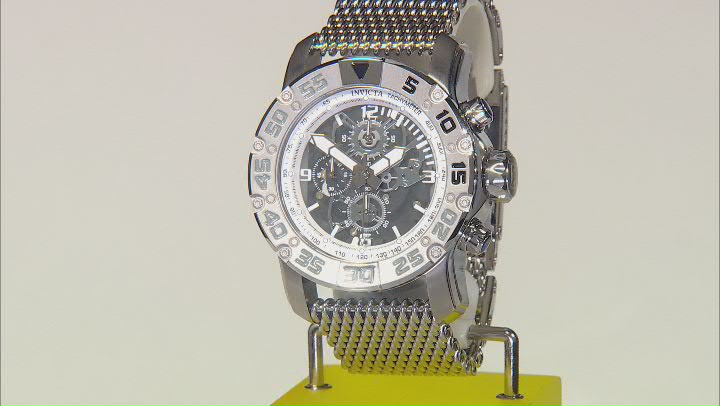 Invicta Invicta Racing 48mm Quartz Stainless Steel Mesh Watch, White Bezel Video Thumbnail