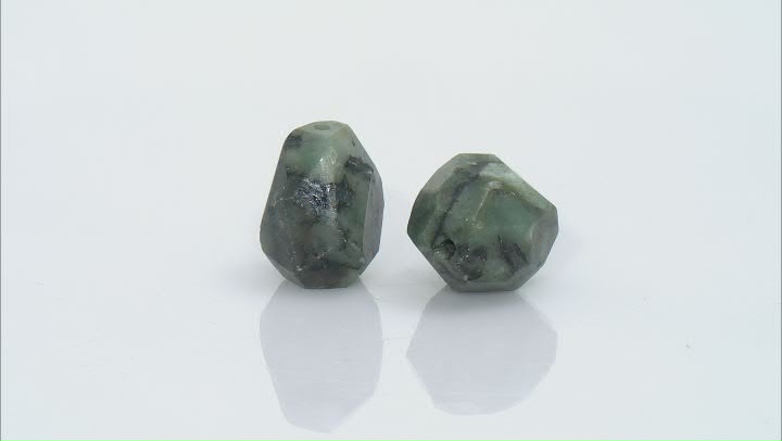 Bahia Brazilian Emerald in Matrix Focal Bead appx 19x161mm Faceted Olive Shape Set of 2 Video Thumbnail