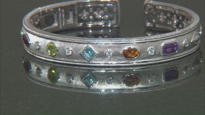 Judith Ripka Multi-Gemstone and Bella Luce® Rhodium Over Sterling Silver Cuff Bracelet Video Thumbnail