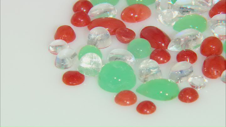 Moonstone, Coral and Chrysoprase Mixed Shape Cabochon Parcel 25.00ctw Video Thumbnail