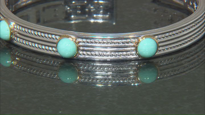 Judith Ripka Turquoise Two Tone Rhodium Over Sterling Silver & 14K Gold Clad Cuff Bracelet Video Thumbnail