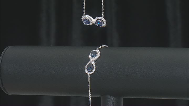 Blue and White Lab Created Sapphire Rhodium Over Sterling Silver Bracelet and Necklace Set 3.78ctw Video Thumbnail