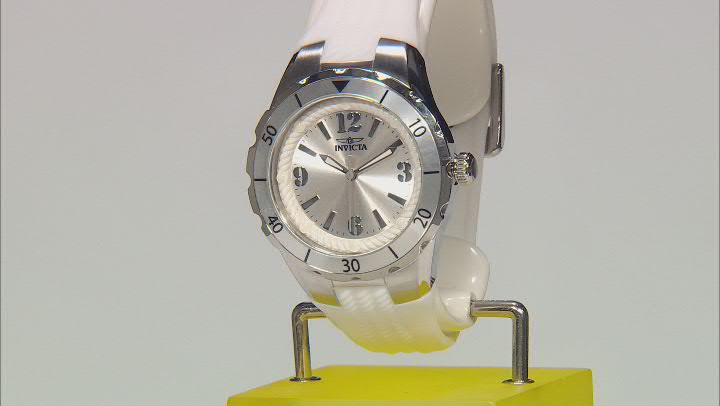 Invicta Angel 38mm Silver Tone Dial White Silicone Quartz Watch Video Thumbnail