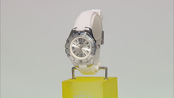 Invicta Angel 38mm Silver Tone Dial White Silicone Quartz Watch Video Thumbnail