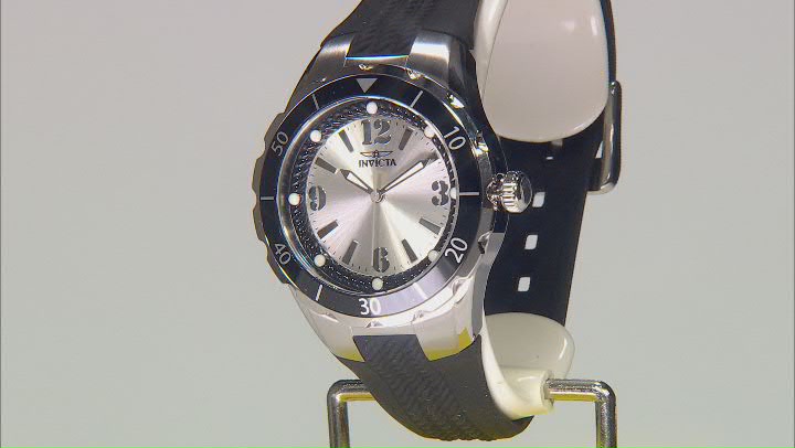 Invicta Angel 38mm Silver Tone Dial Black Silicone Quartz Watch Video Thumbnail