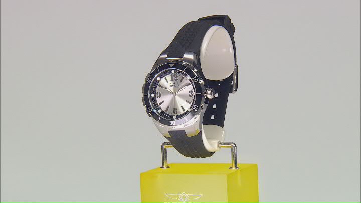 Invicta Angel 38mm Silver Tone Dial Black Silicone Quartz Watch Video Thumbnail