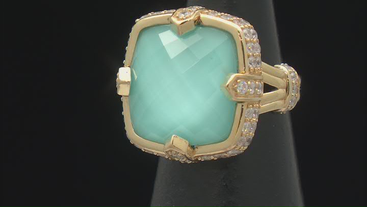 Judith Ripka Turquoise and Bella Luce® Diamond Simulant 14k Gold Clad Ring Video Thumbnail
