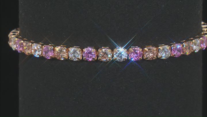 Pink, Champagne, And White Cubic Zirconia 18k Yellow Gold Over Silver Tennis Bracelet 17.65ctw Video Thumbnail