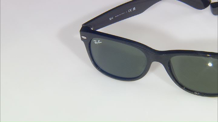 Ray-Ban New Wayfarer Classic Gloss Black / Green 58 mm Sunglasses RB2132 901 58 Video Thumbnail