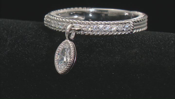 Judith Ripka 1.0ctw Bella Luce® Diamond Simulant Rhodium Over Sterling Silver Marquise Charm Ring Video Thumbnail
